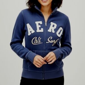Aeropostale Blue Fleece Mock Neck Full Zip Up Sweater - Size XS